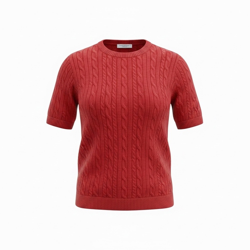 VTG Southern Lady Red Cable Knit Short Sleeve Sweater Crew Neck Made USA Large